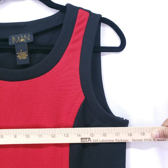 IMAN Red Black Scoop Neck Bodycon Mid Length Colorblock Business Office Dress L - Picture 4 of 13
